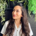 A woman smiling